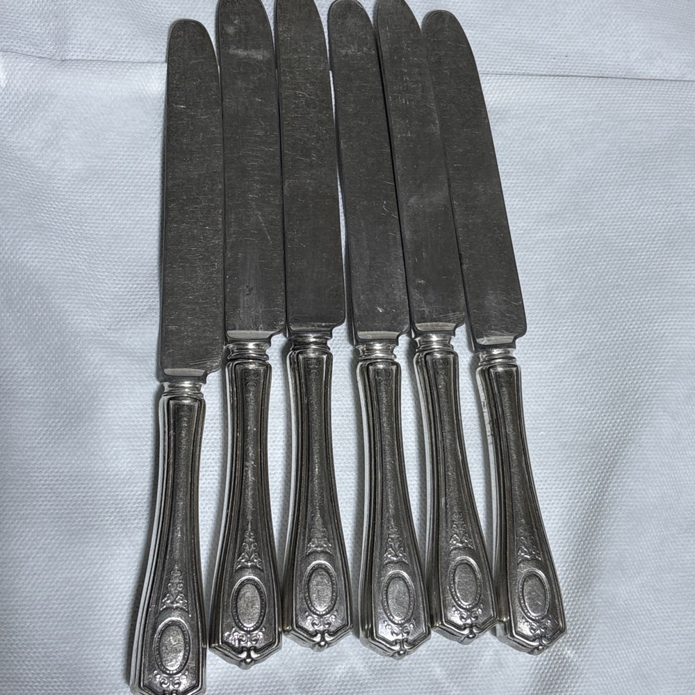 6 Louis XVI Atq Oneida Community Plate Silver Plated Dinner Knifes No Monogram